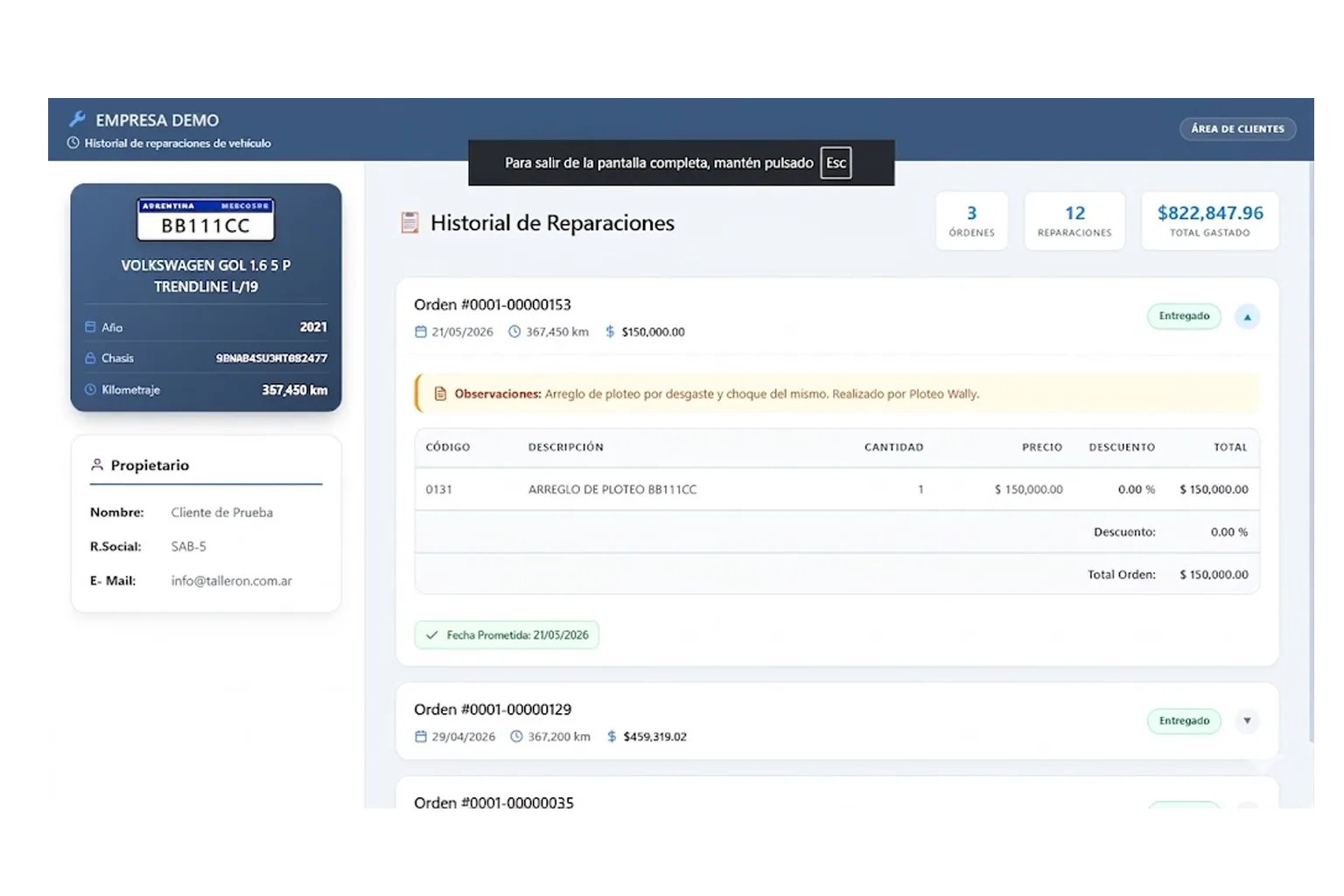 Portal Clientes TallerOn